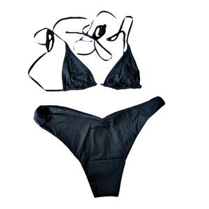 WEWOREWHAT Black Bikini Set Delilah Bottom Cooper Wrap Tie Strappy Top Large NEW